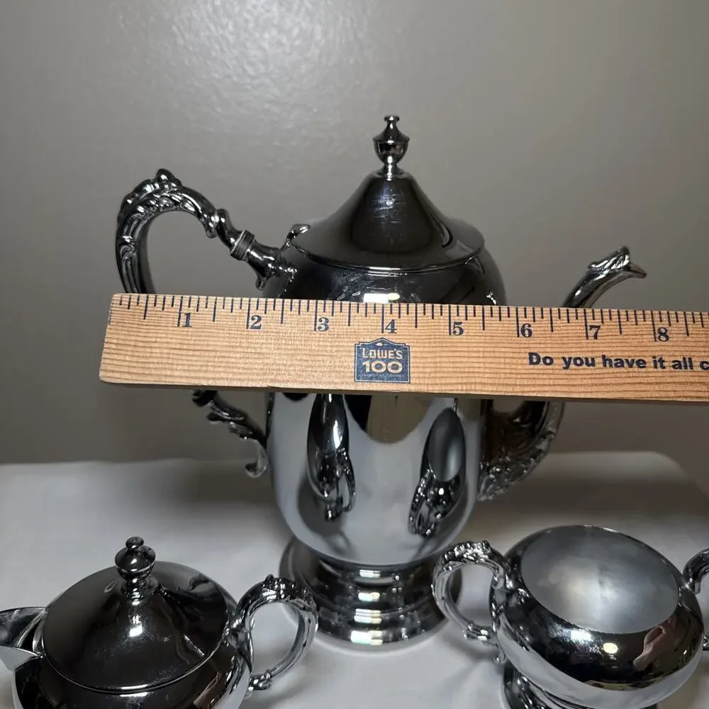 Vintage Dorothy Thorpe Originals Chrome Coffee Set MCM Hollywood Regency 3pc - Picture 14 of 15